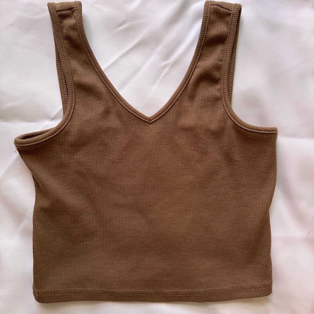 SHEIN Brown Fitted Crop Tank Top